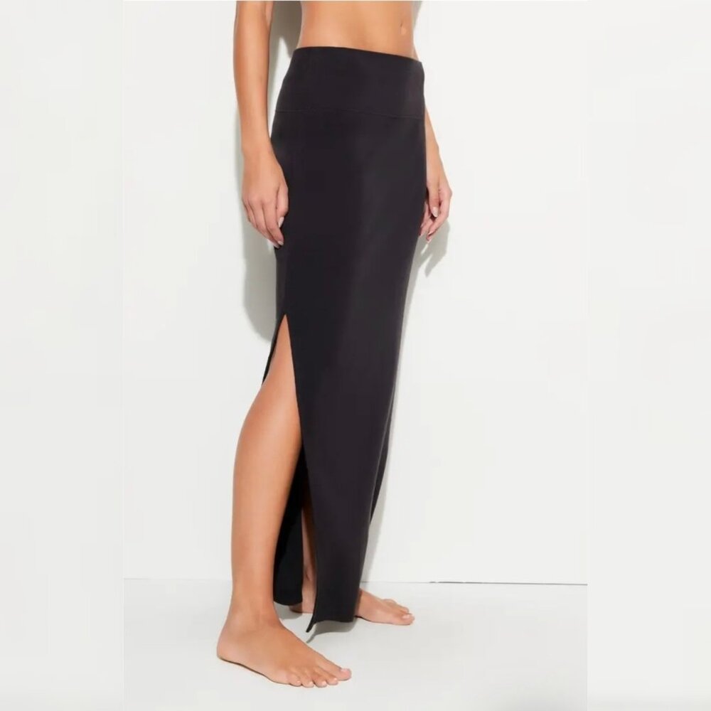NEW Spiritual Gangster - XL Raquel Rib Maxi Side Slit Skirt‎ In Ash $128